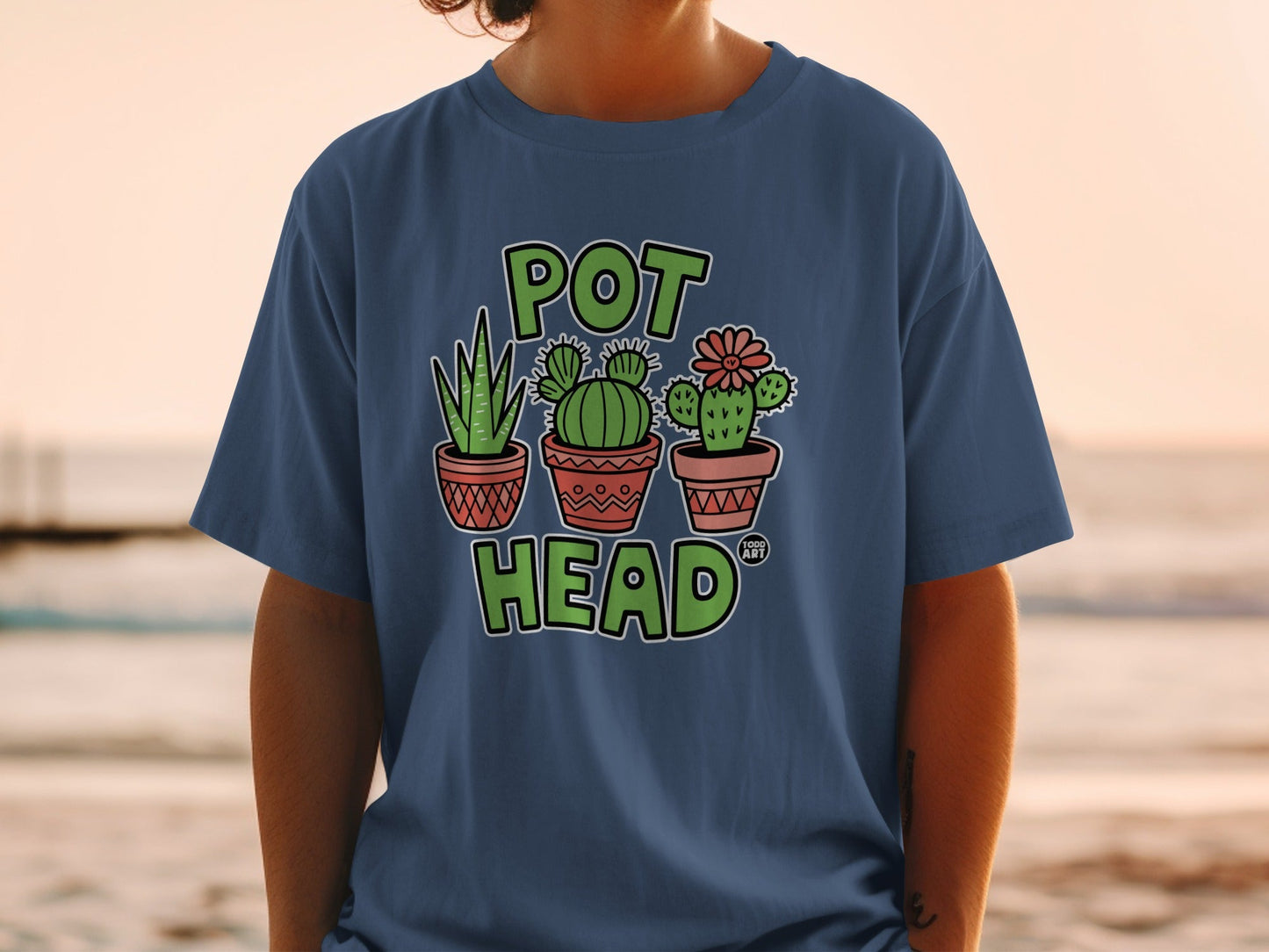 Pot Head Colorful Cactus Graphics T-Shirt