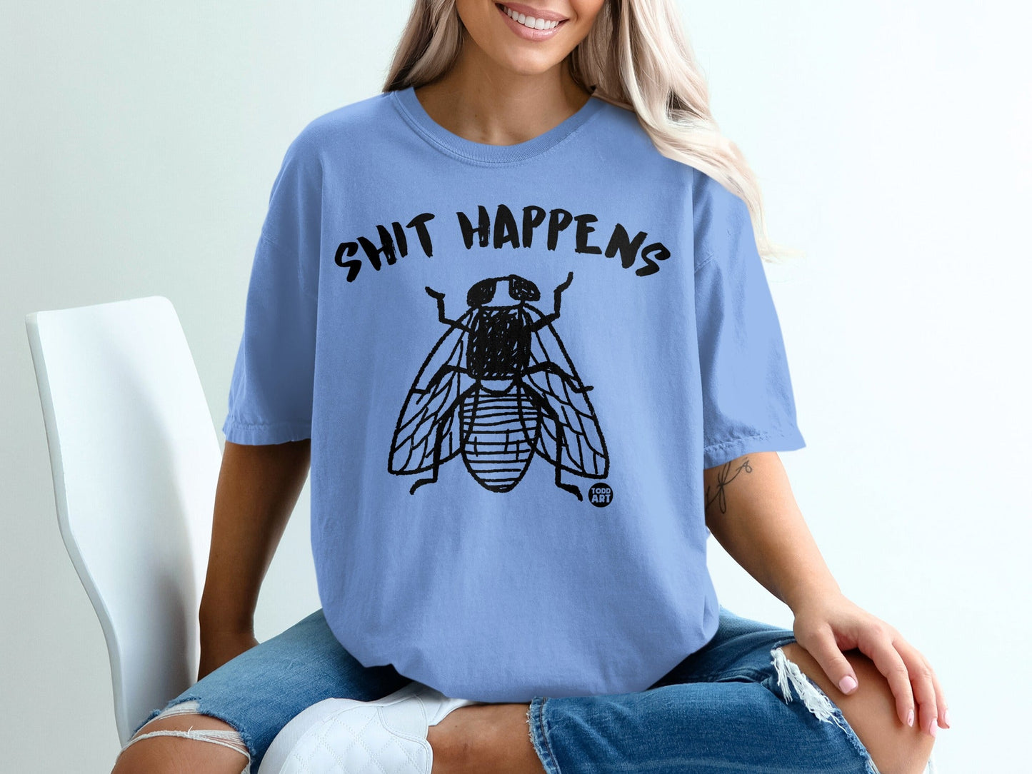 Shit Happens Fly Graphic Tee Shirt for Casual Style