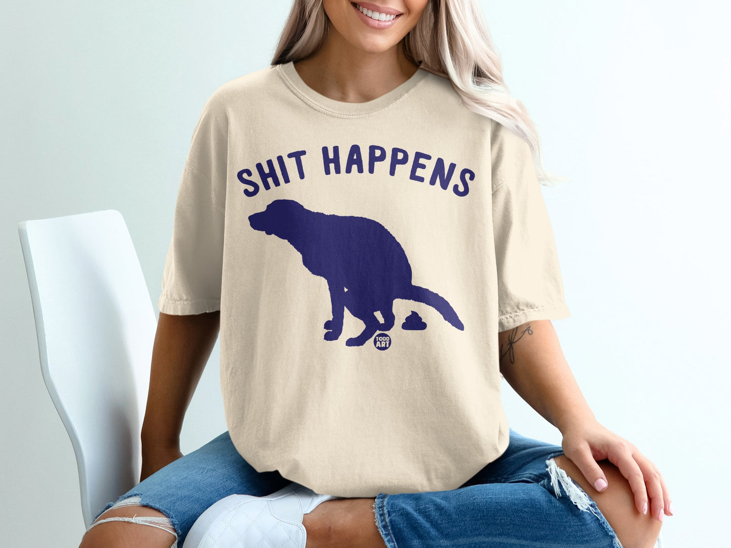 Humorous Dog Silhouette Shit Happens T-shirt