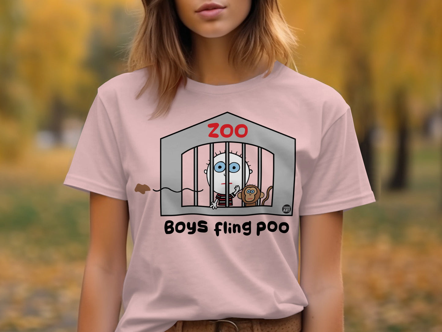 Funny Boys Fling Poo Zoo Graphic Tee Shirt