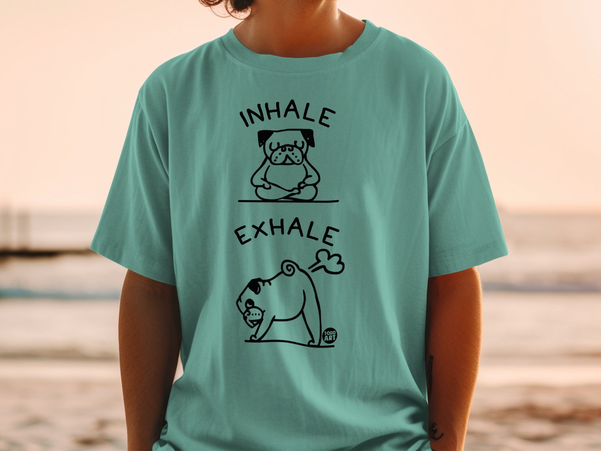 Inhale Exhale Funny Cartoon Pug Design T-shirt