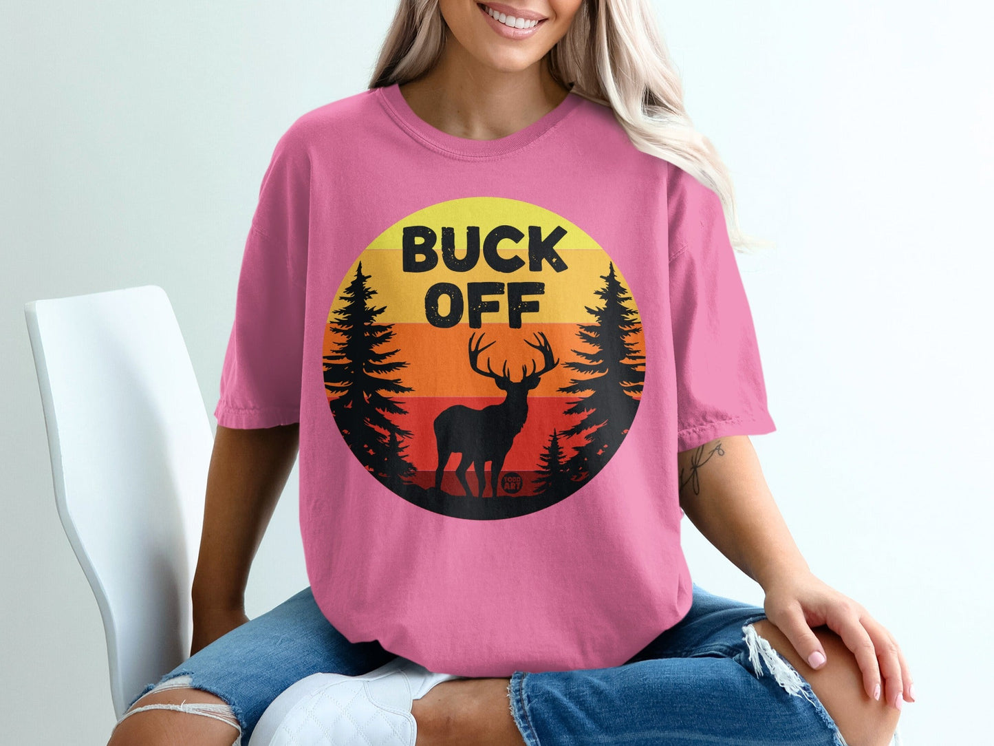 Buck Off Sunset Deer Graphic Tee Shirt