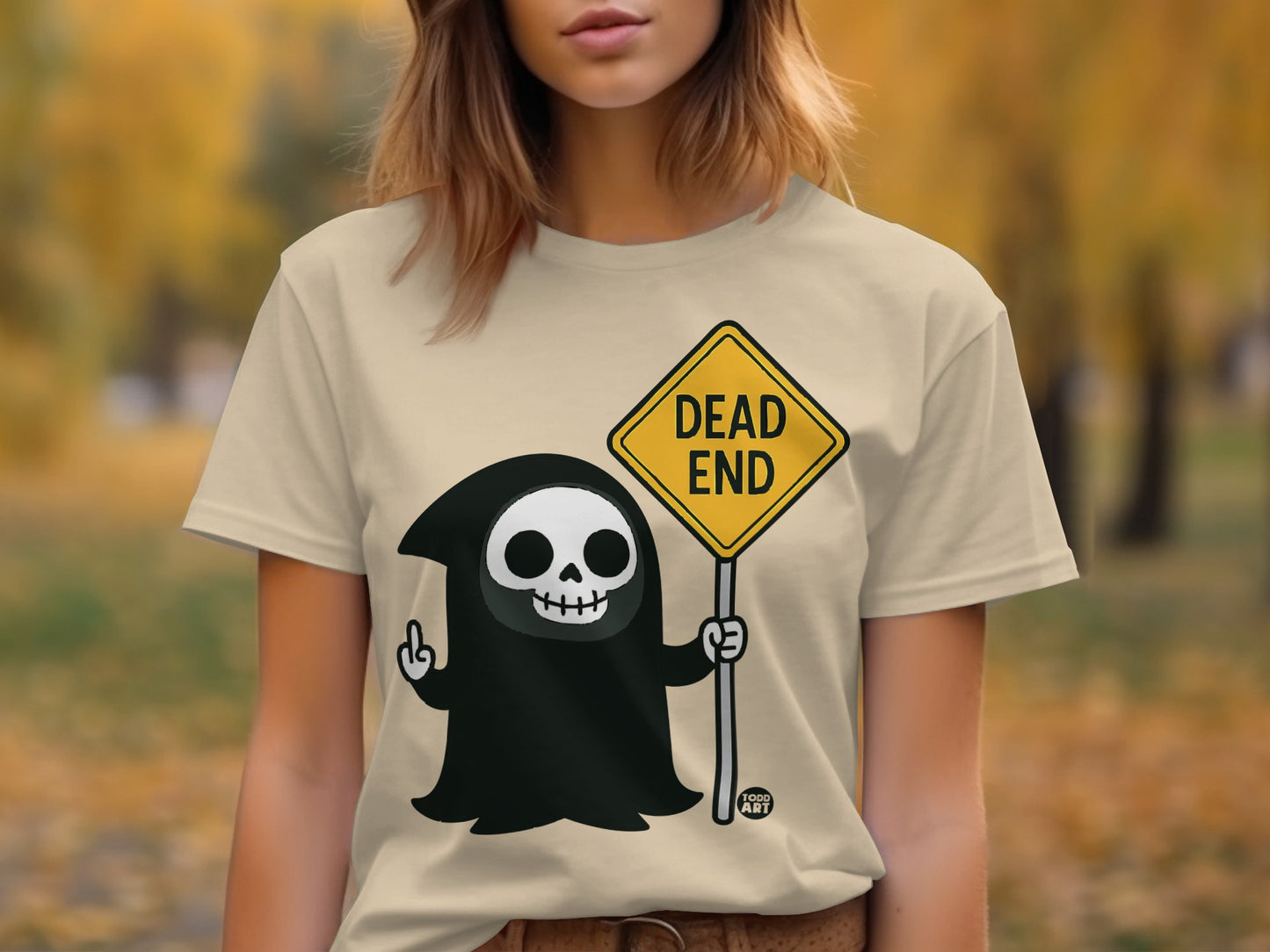Dead End Sign with Grim Reaper Graphic T-shirt