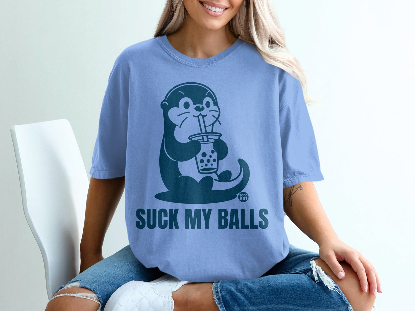 Suck My Balls Graphic Tee Cute Otter Drinking Boba Shirt