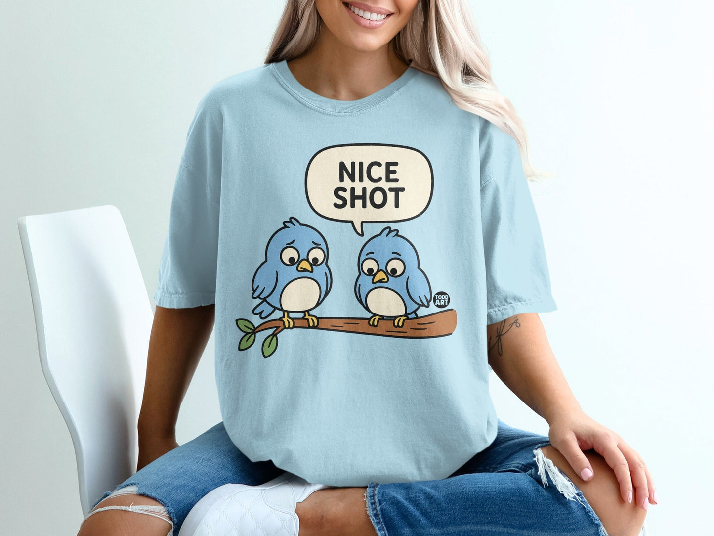 Cute Blue Birds Nice Shot Graphic Tee