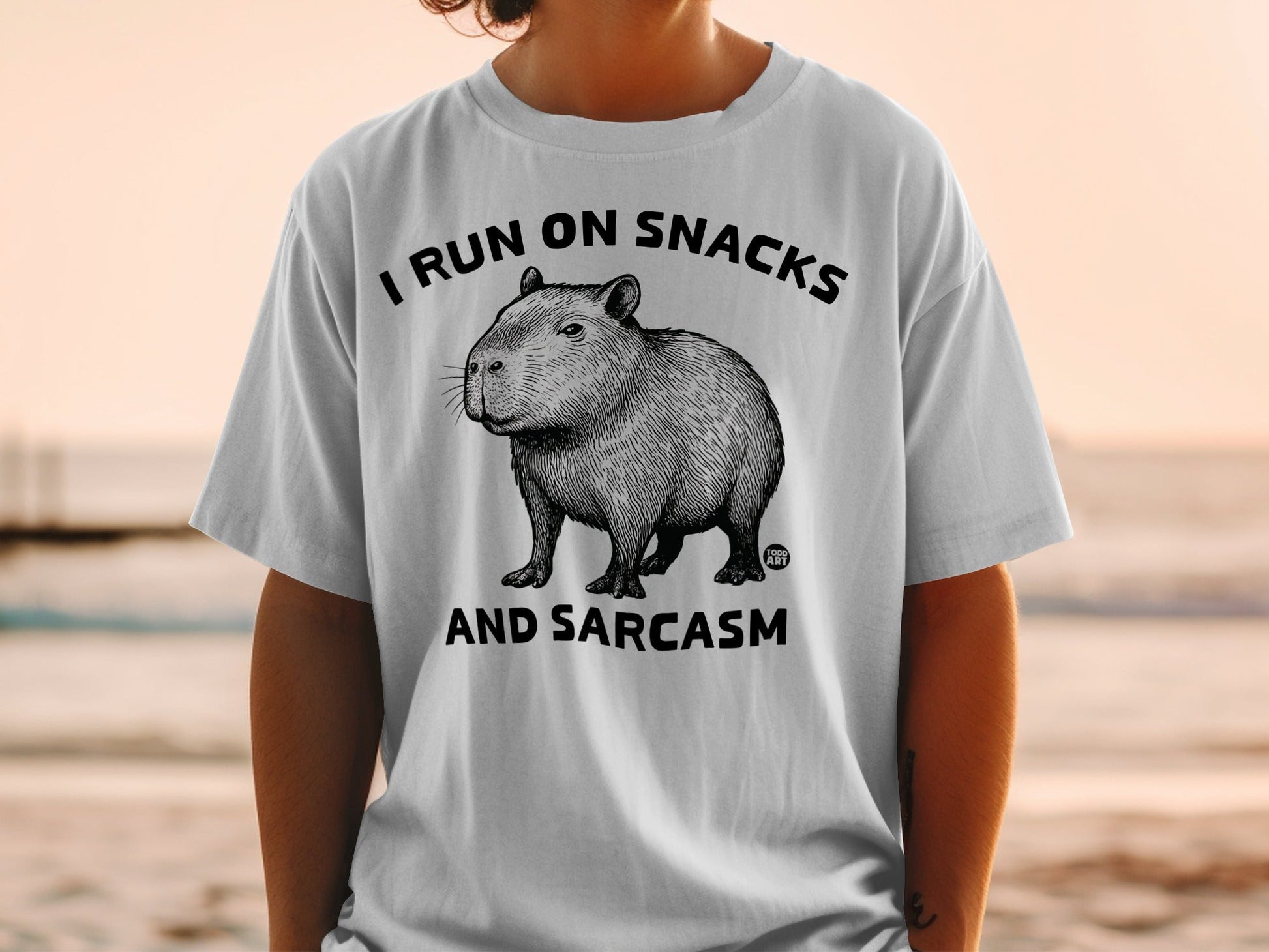 I Run On Snacks And Sarcasm Capybara Graphic Shirt
