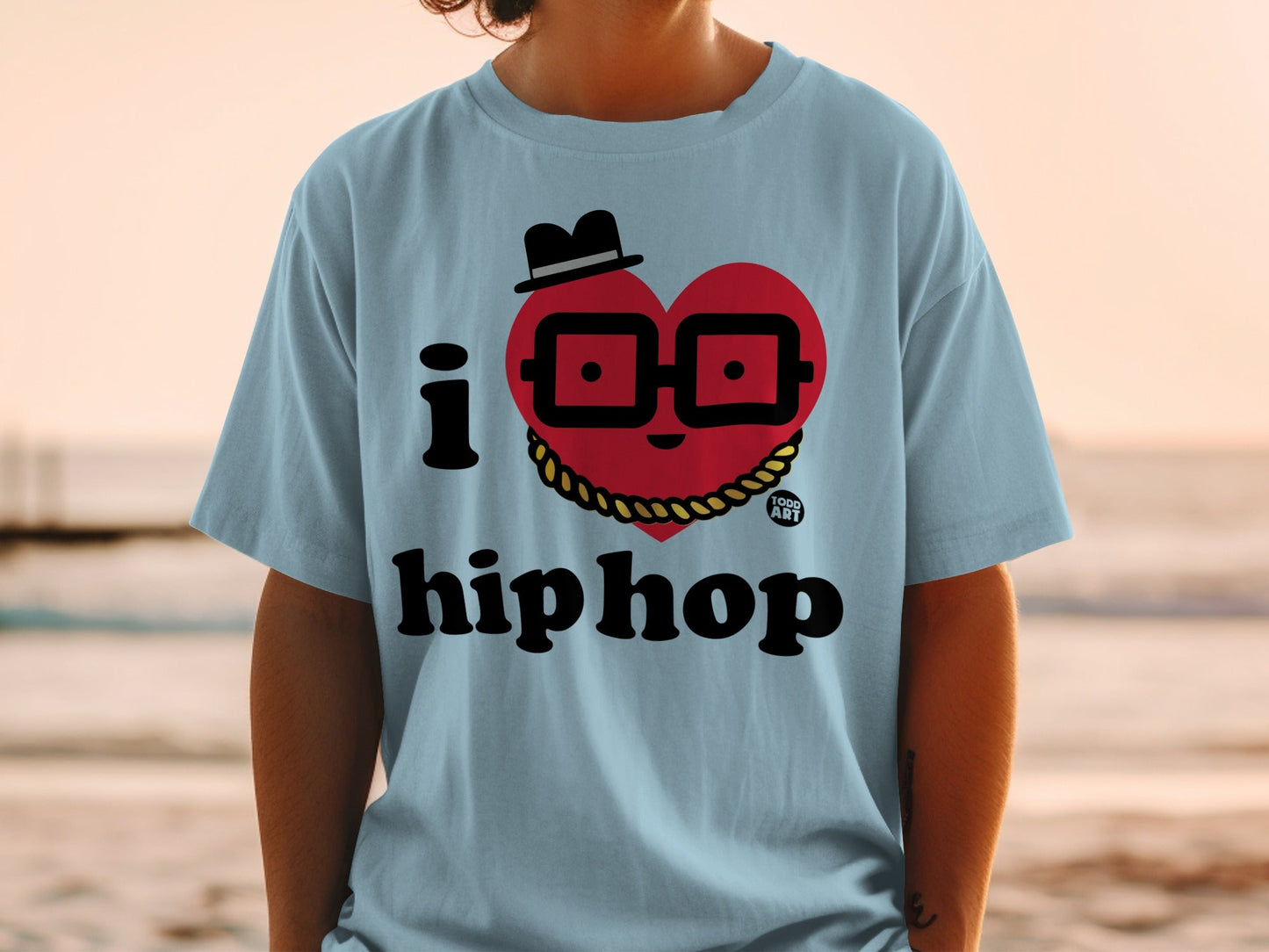 I Love Hip Hop Graphic Tee with Heart and Glasses Design