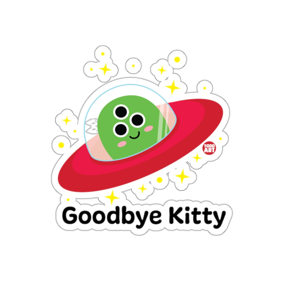 Goodbye Kitty Alien Spaceship Cute Sticker Decal for Kids