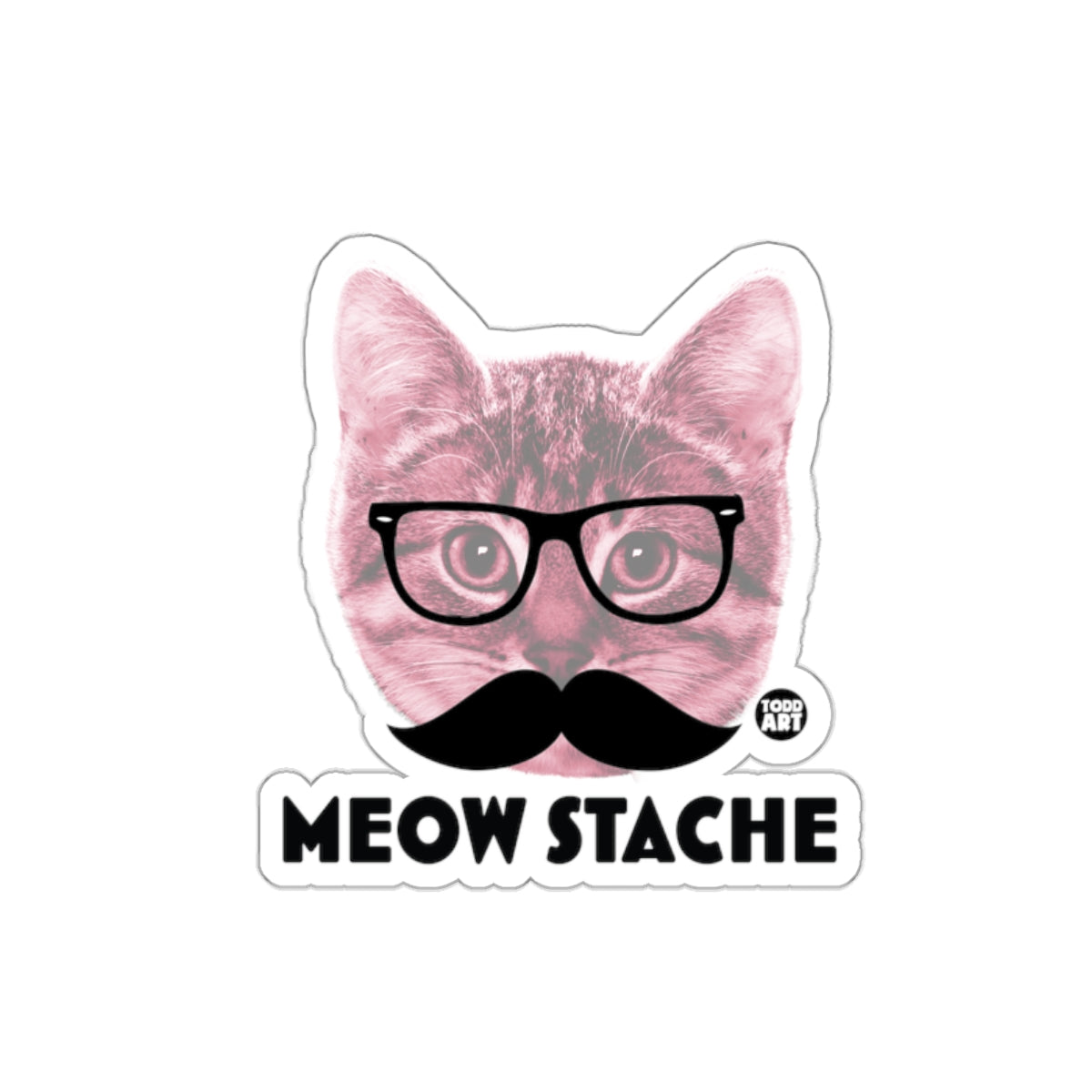 Meow Stache Cat with Glasses Funny Sticker