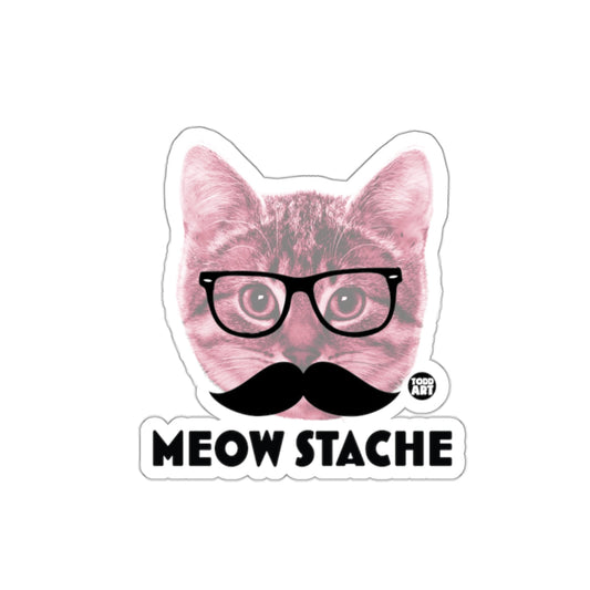 Meow Stache Cat with Glasses Funny Sticker