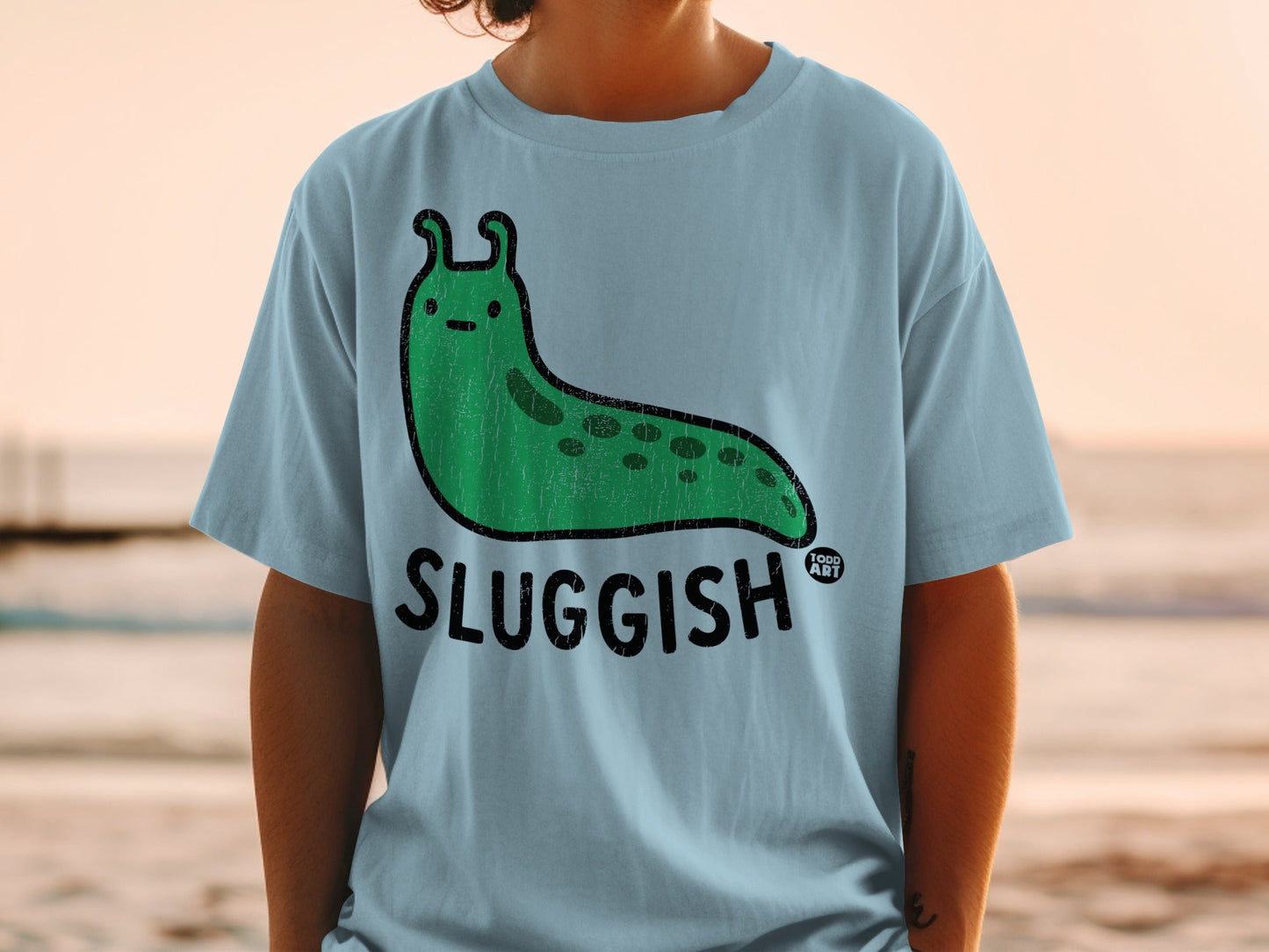 Sluggish Green Slug Graphic Design Funny Apparel Shirt