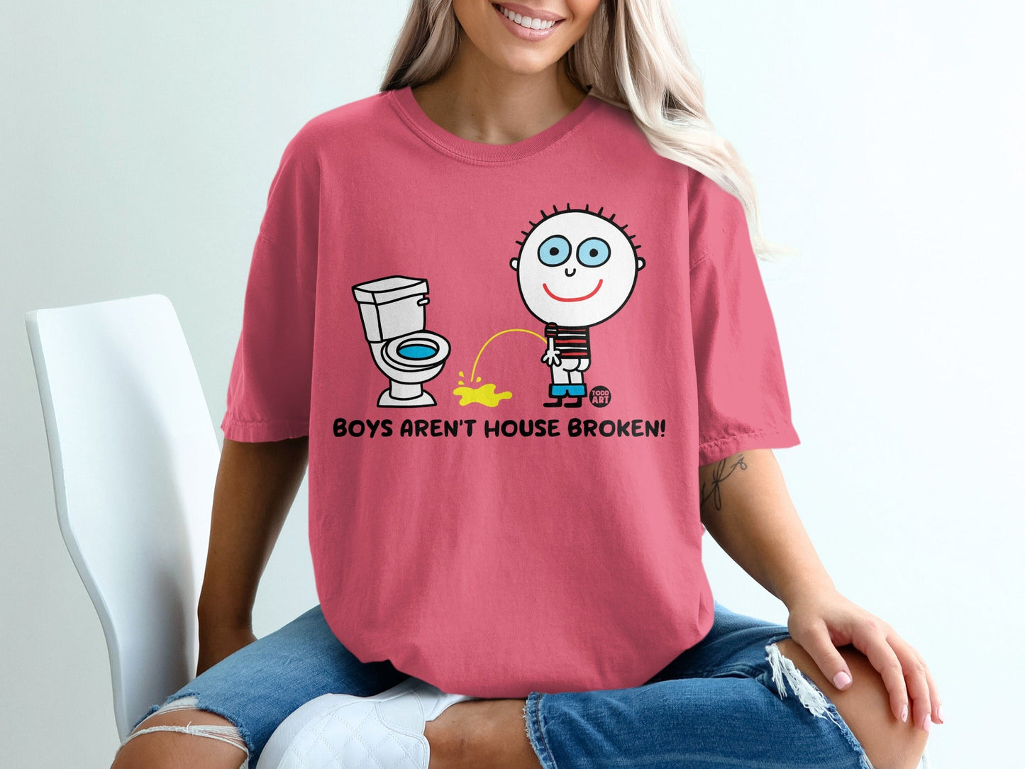 Boys Aren't House Broken Funny Cartoon Graphic Shirt
