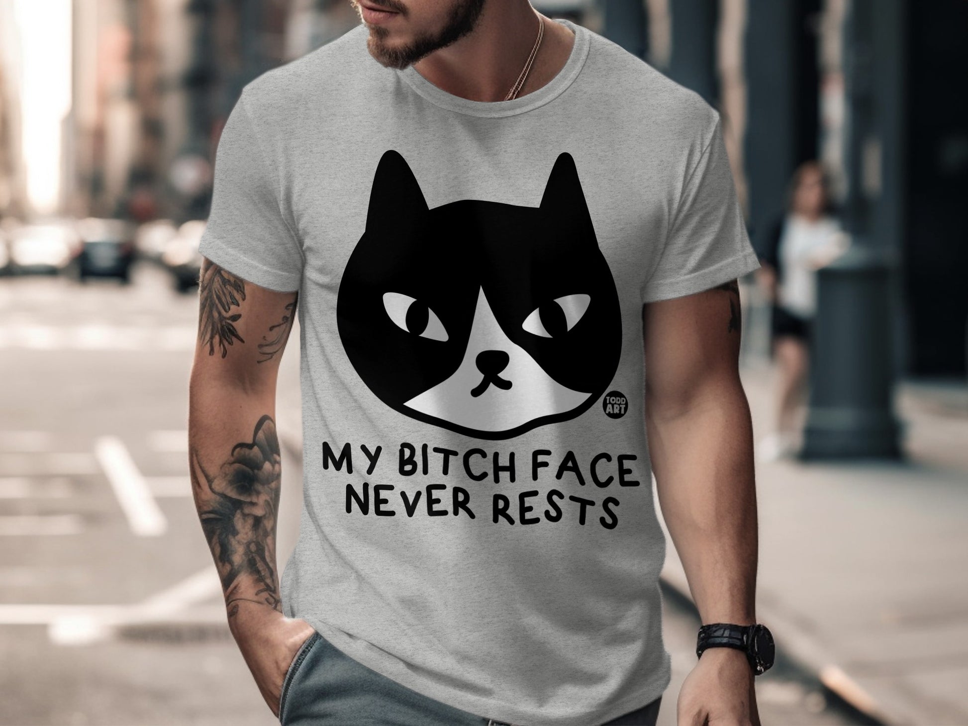 Funny Cat Graphic T-Shirt My Bitch Face Never Rests