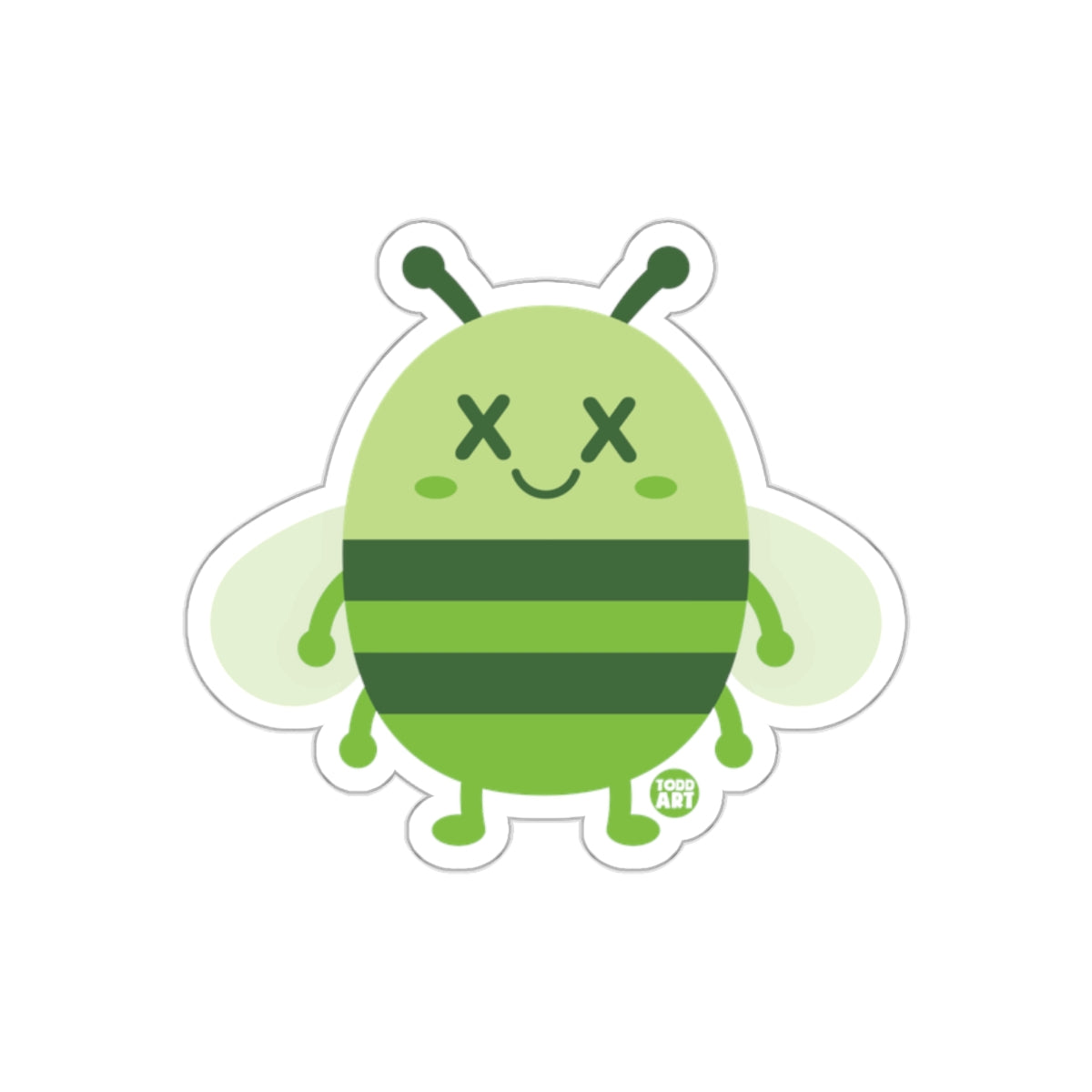 Cute Green Bee With X Eyes Fun Sticker Product