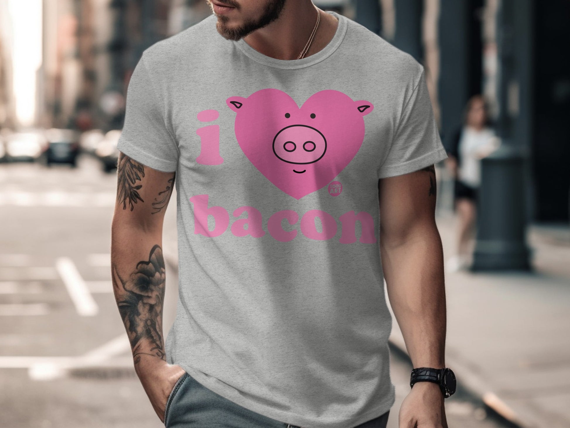 I Love Bacon Shirt with Cute Pig Design Novelty Tee
