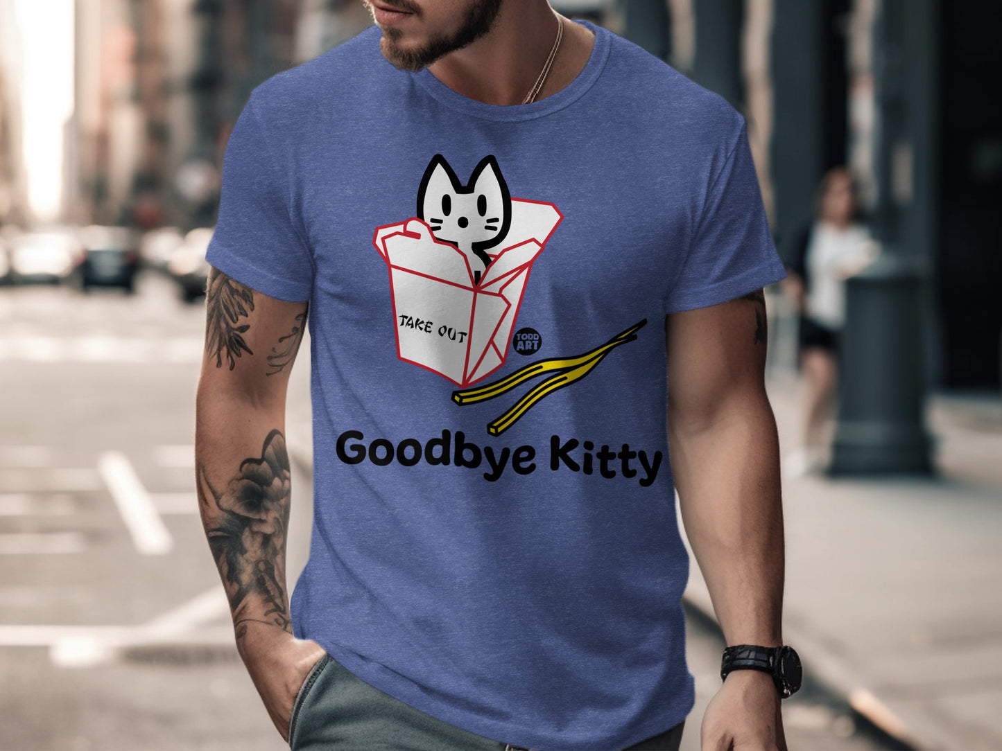 Goodbye Kitty Cute Cat and Takeout Box Artwork Shirt