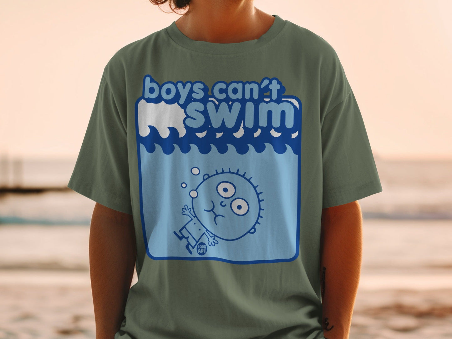 Boys Can't Swim Graphic Tee with Cartoon Design