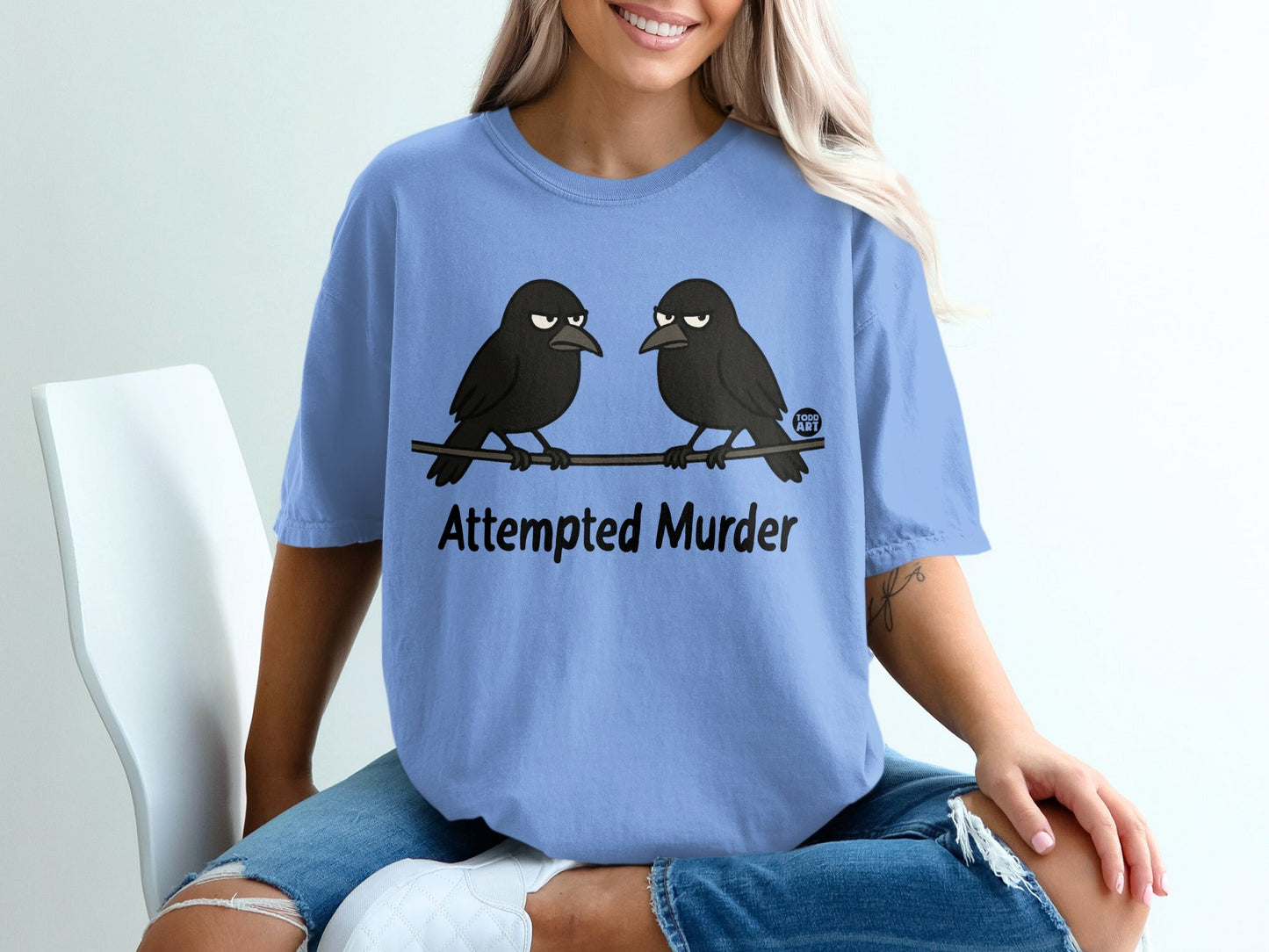 Attempted Murder Funny Graphic Crow T-Shirt