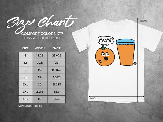 MOM Orange Juice Design Todd Art Size Chart Product Type