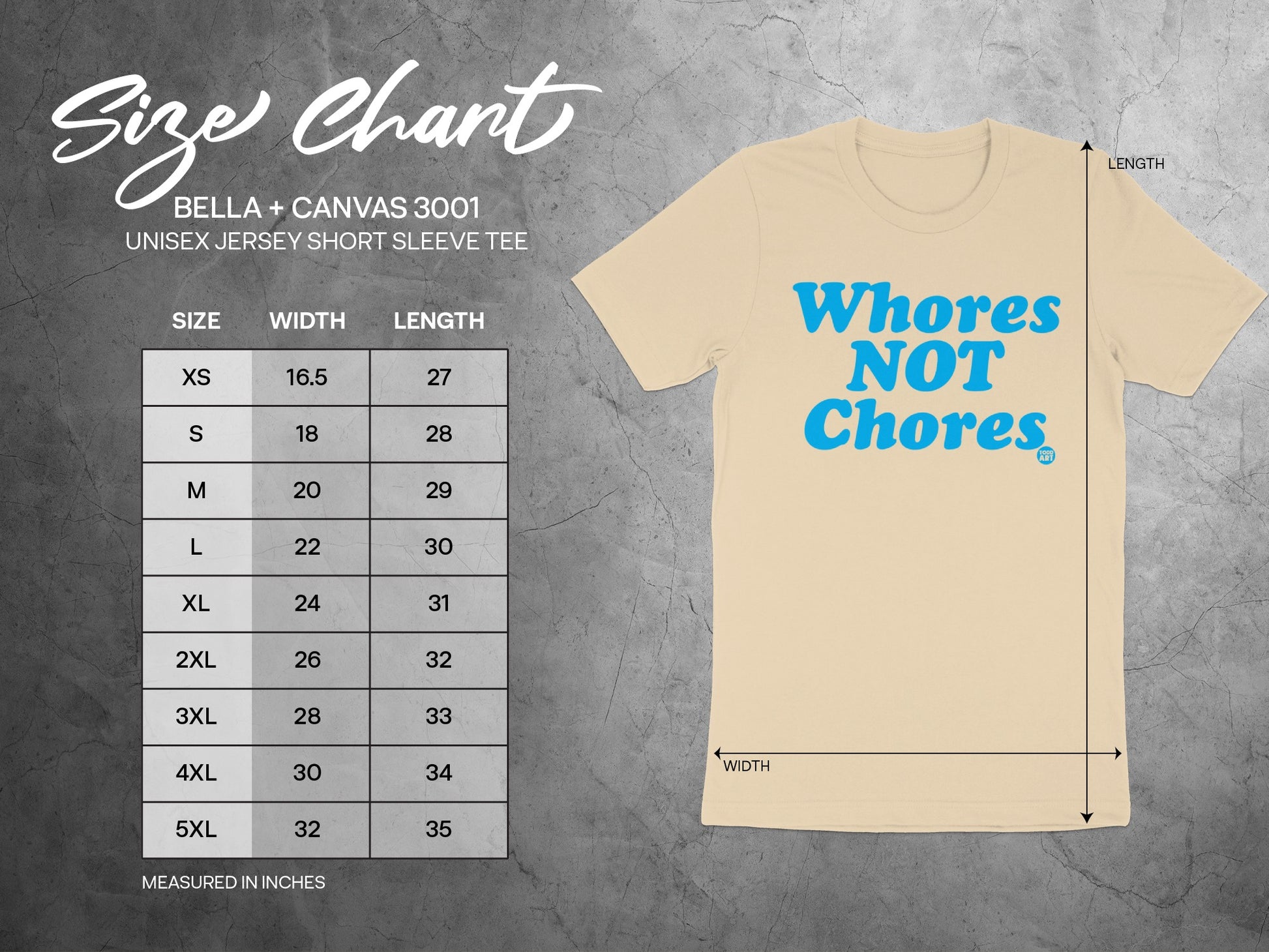 Whores NOT Chores Bella + Canvas 3001 Unisex Short Sleeve