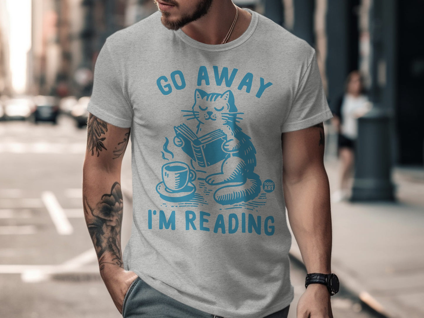 Go Away I'm Reading Funny Cat Tee for Book Lovers