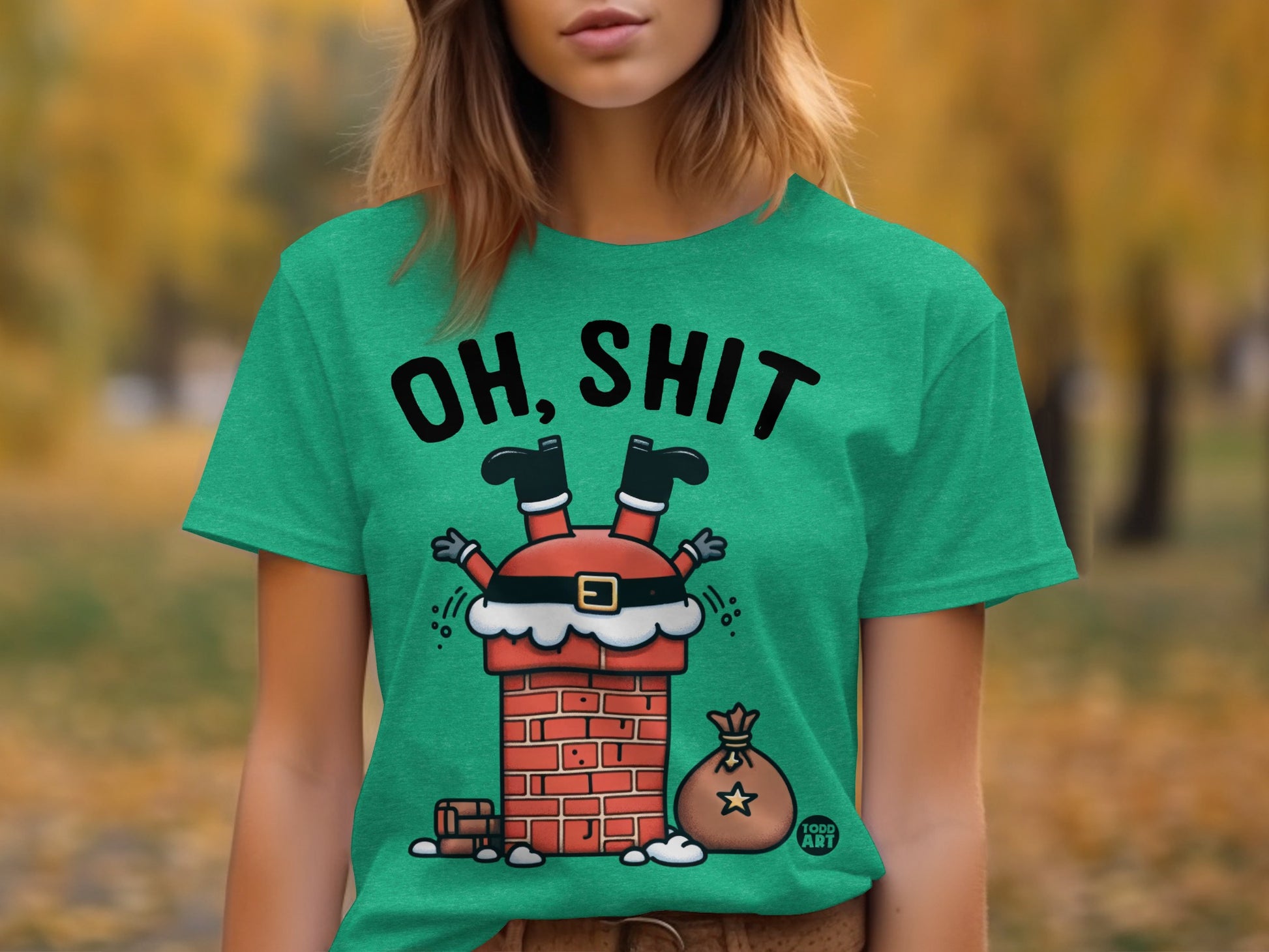 Oh Shit Santa Stuck in Chimney Christmas Shirt