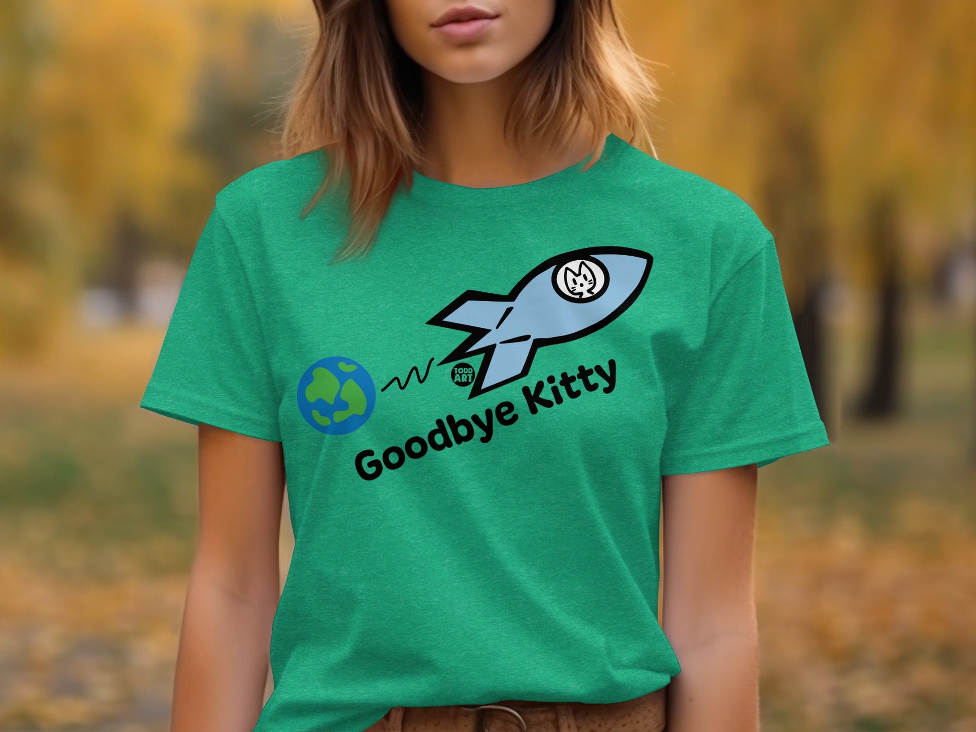 Goodbye Kitty Rocket Graphic Green T-Shirt