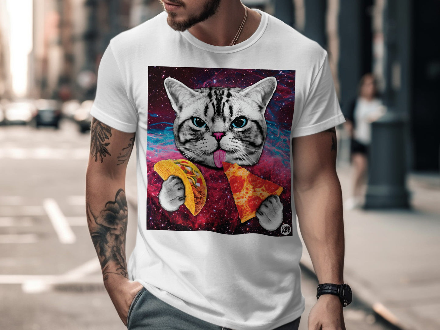 Cat Eating Pizza and Taco Unisex T-Shirt
