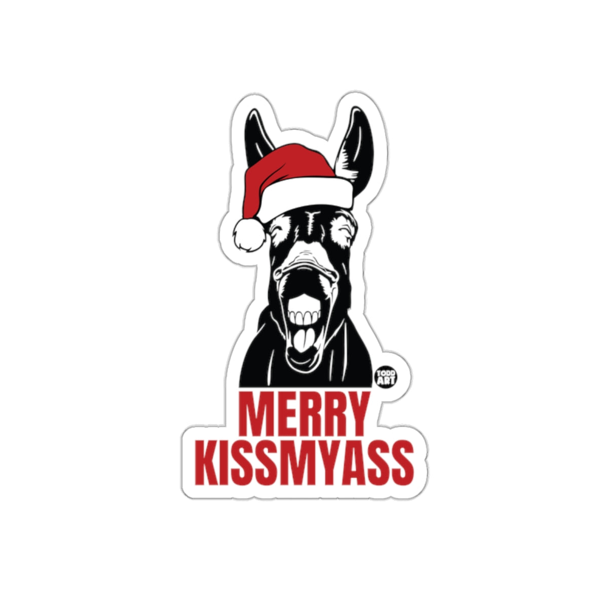 Merry Kissmyass Donkey in Santa Hat Sticker