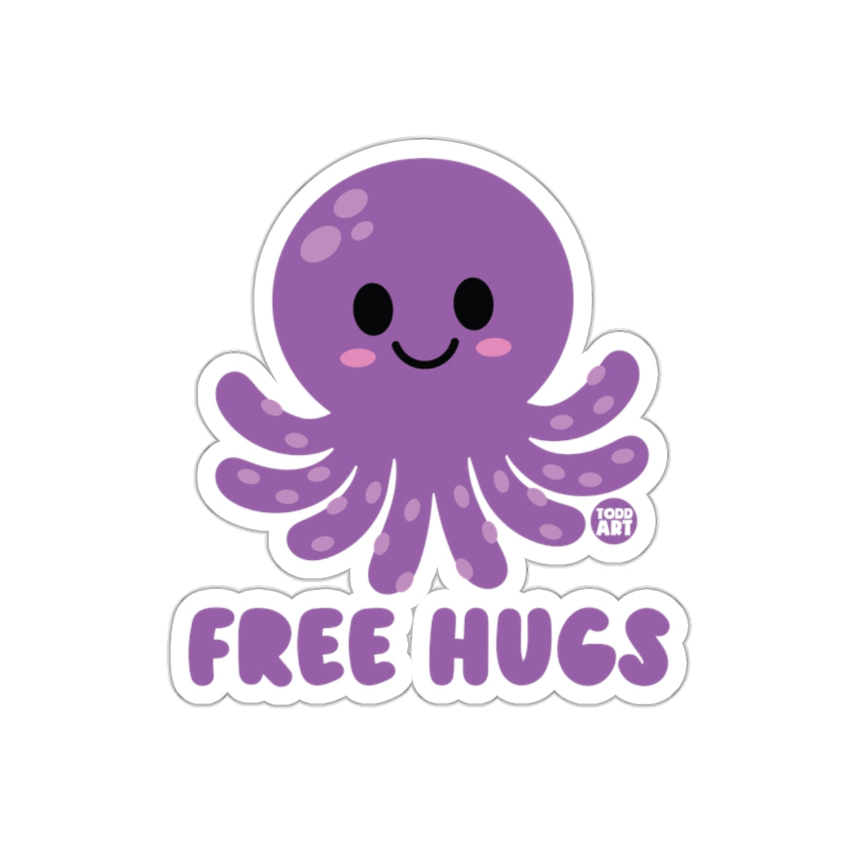 Cute Purple Octopus Free Hugs Sticker for Everyone