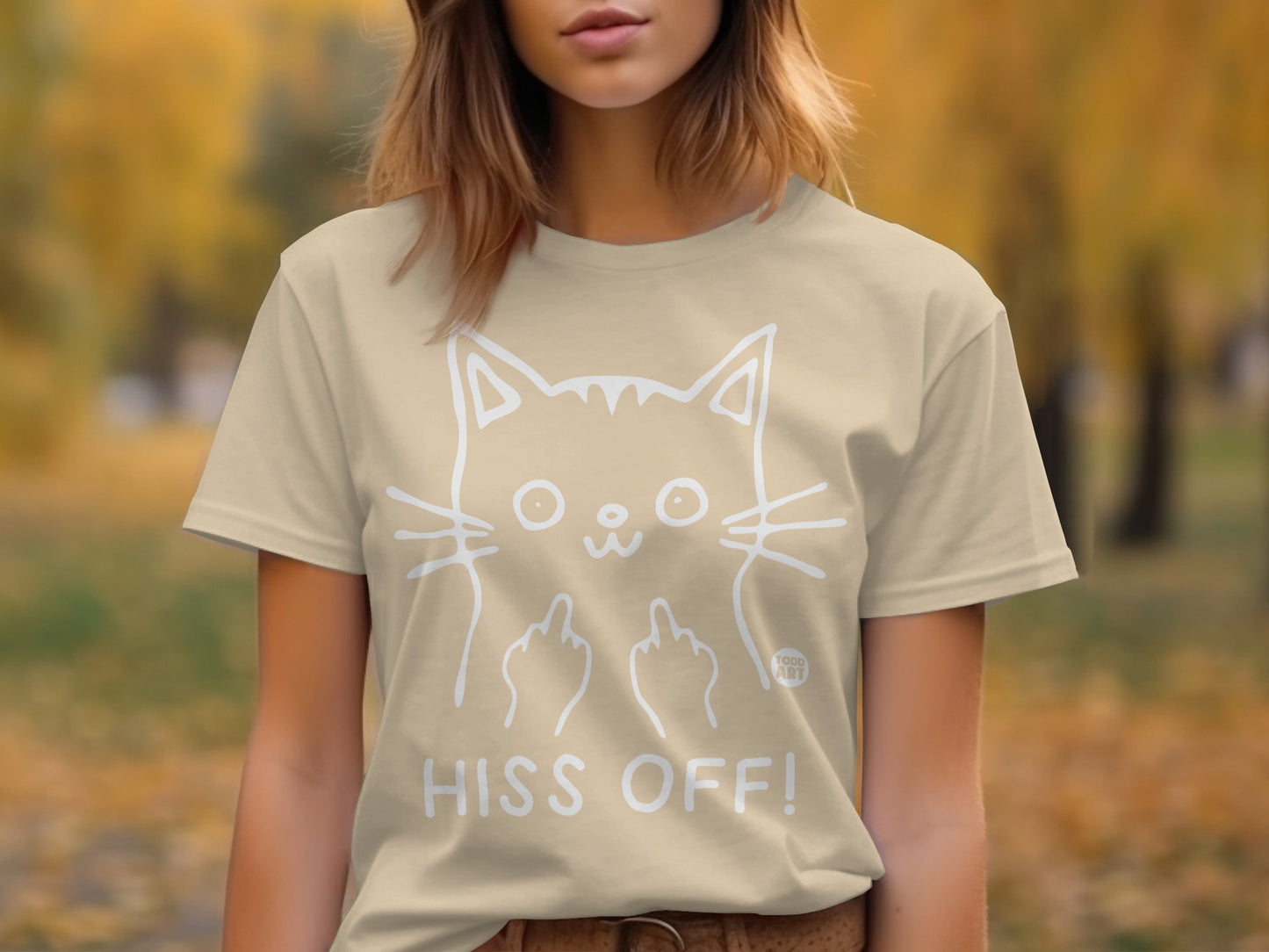 Hiss Off Cat Design Humorous Graphic Tee Shirt