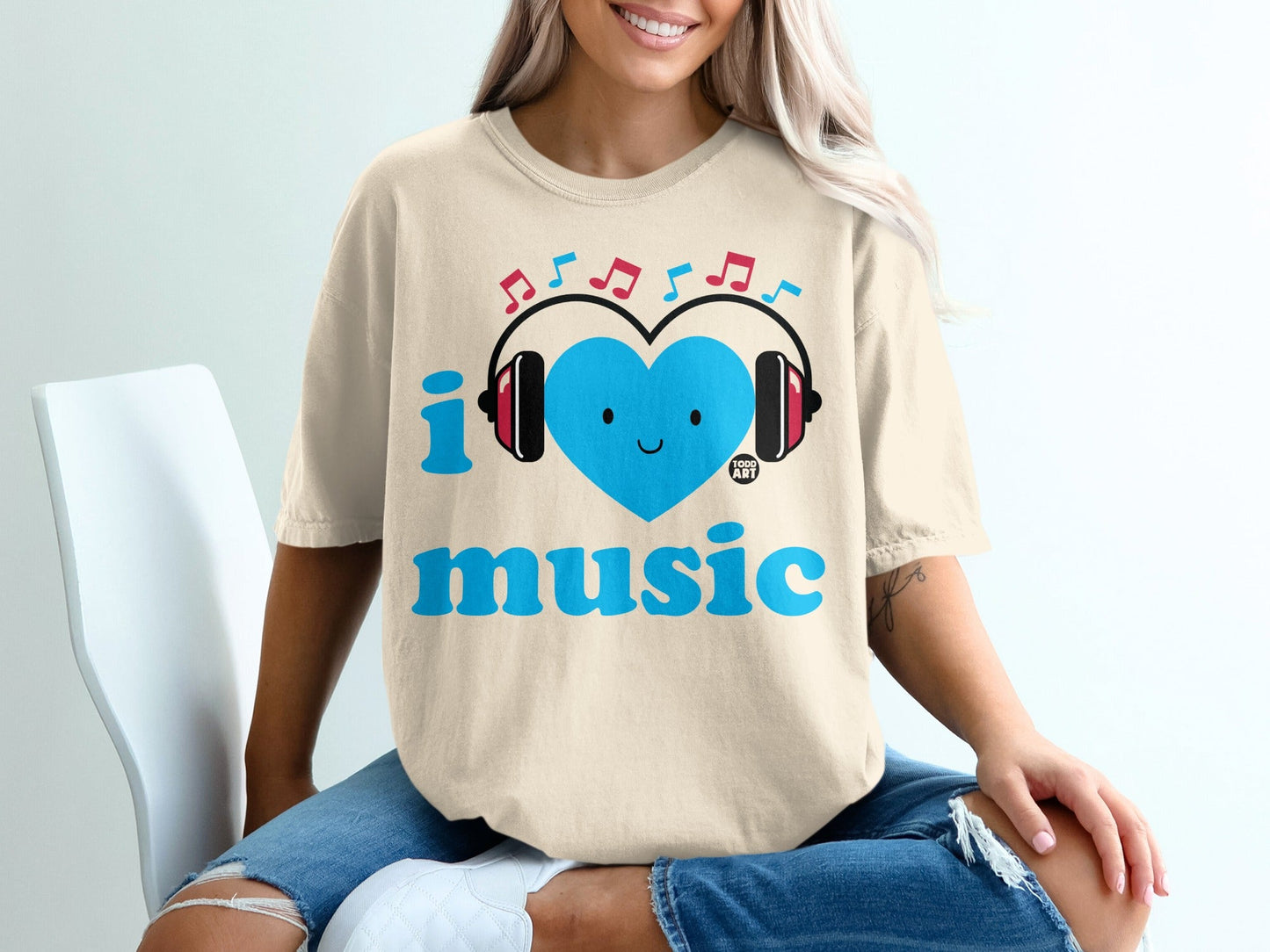 I Love Music Heart and Headphones Graphic Tee