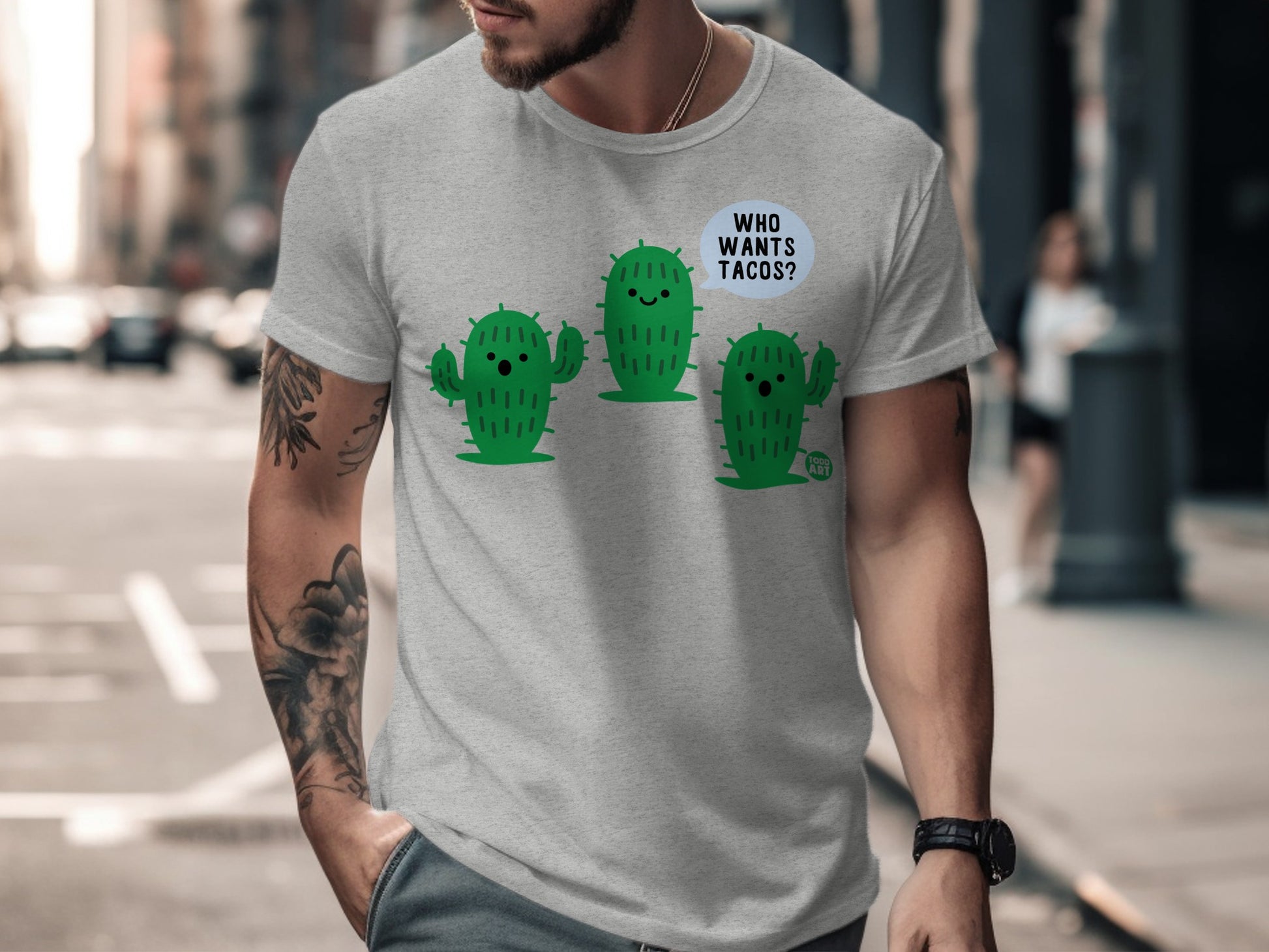 Funny Cactus Who Wants Tacos Graphic T-Shirt