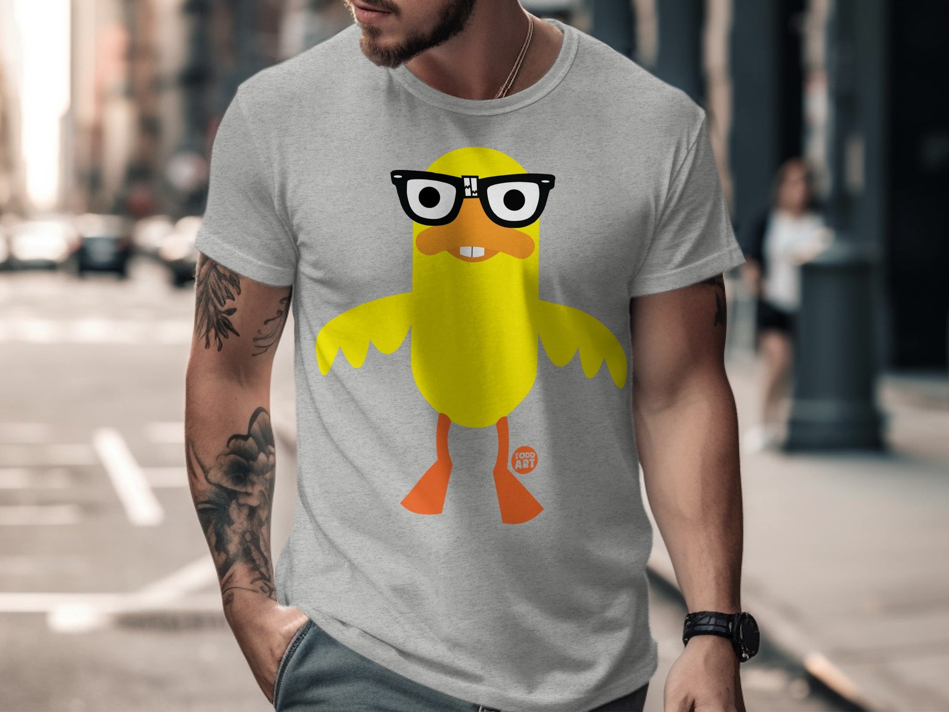 Cool Cartoon Yellow Duck Graphic T-Shirt Design