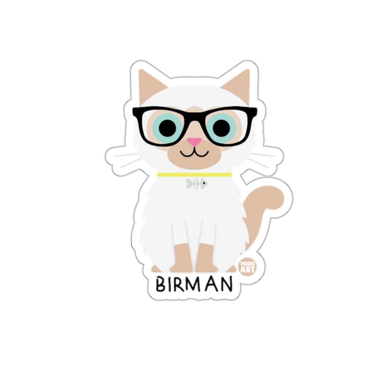 Birman Cat Illustration with Glasses Sticker