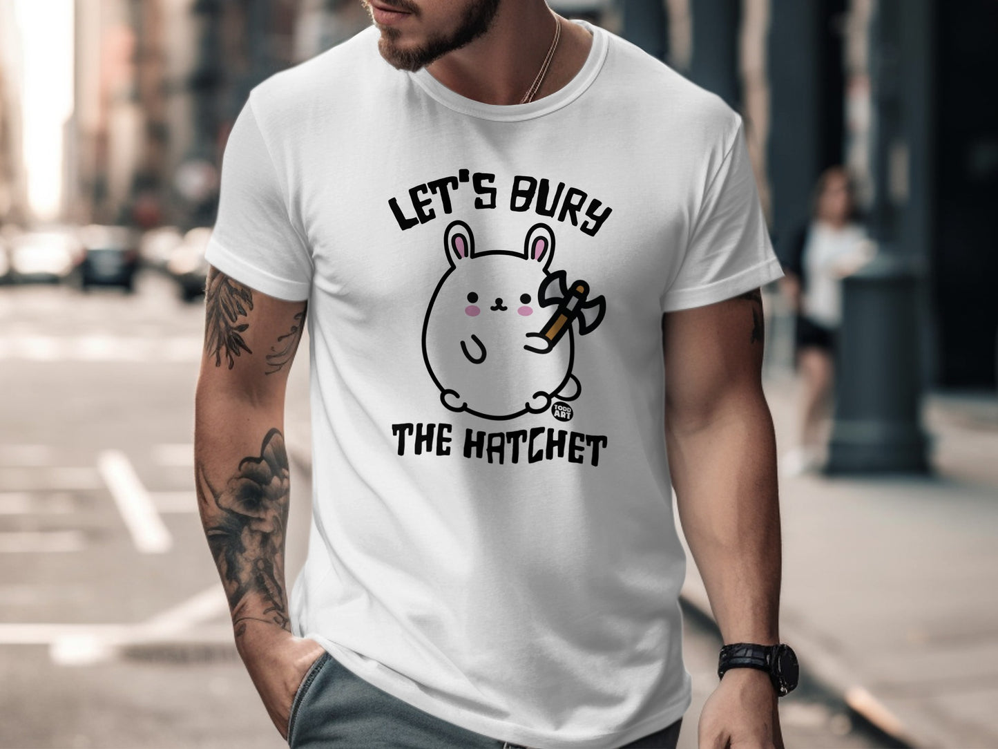 Let's Bury The Hatchet Cute Bunny Graphic T-Shirt