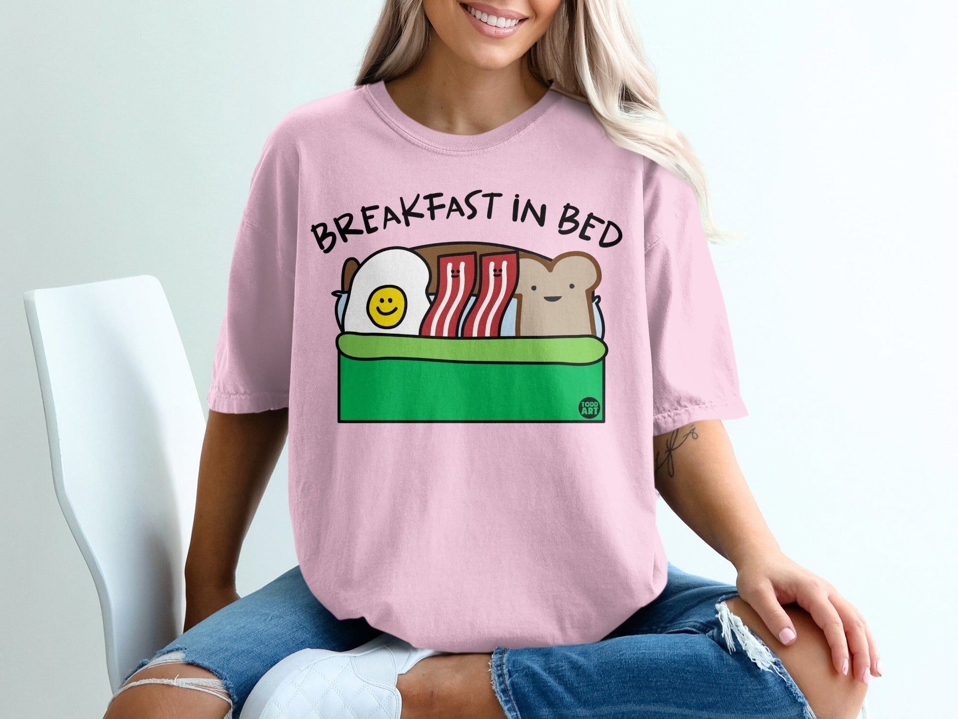 Breakfast In Bed Cartoon Graphic T-Shirt for Fun Wear