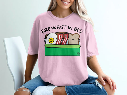 Breakfast In Bed Cartoon Graphic T-Shirt for Fun Wear