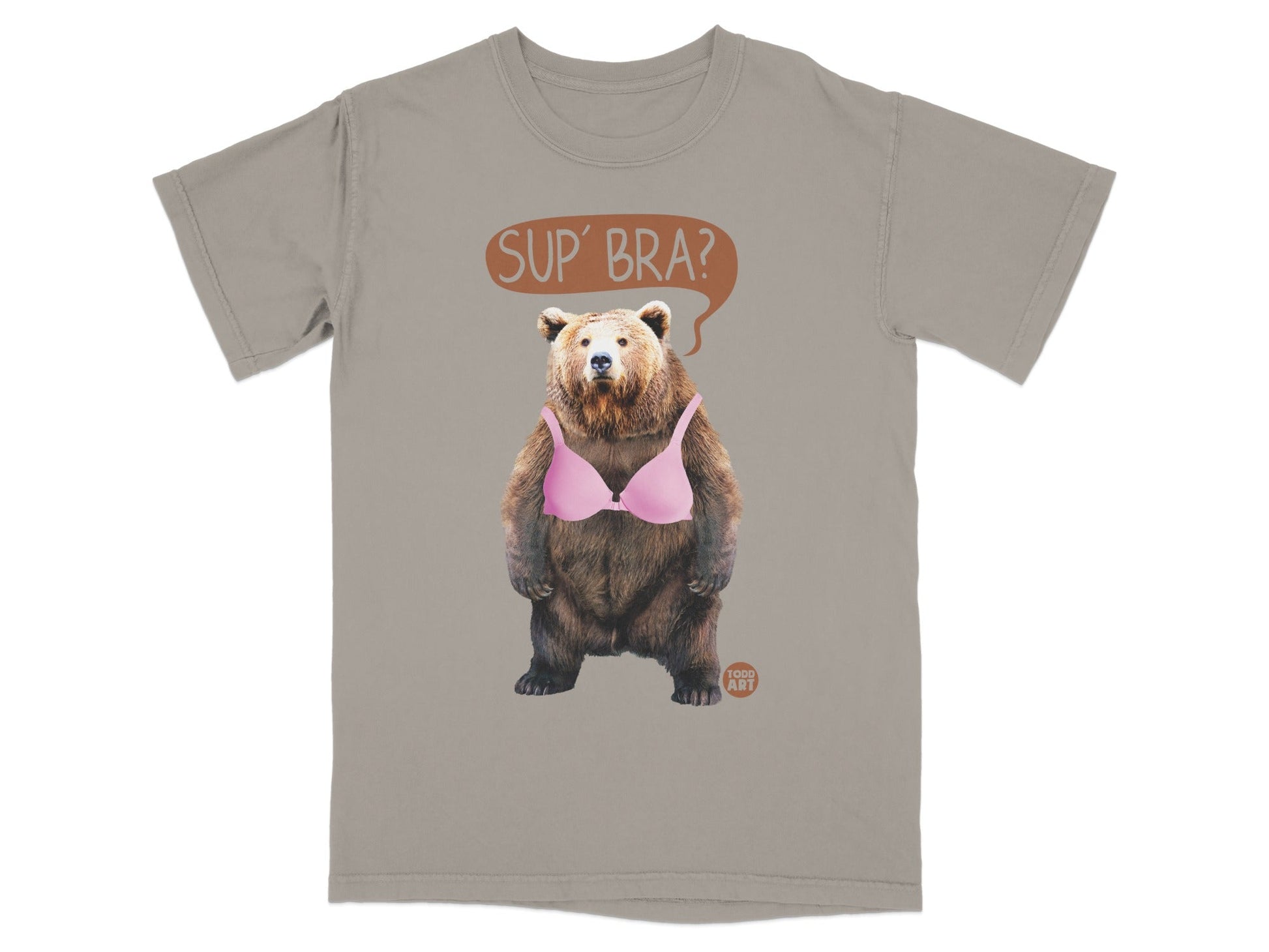 Sup' Bra? Bear Wearing Pink Bra Graphic T-shirt
