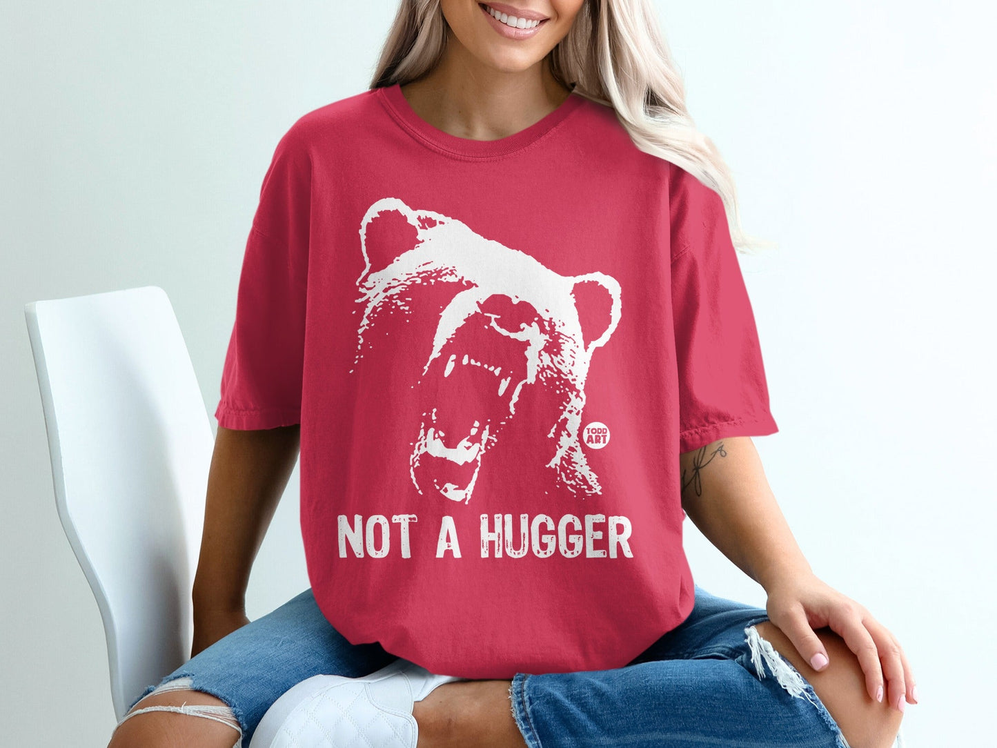 Not A Hugger Graphic Bear Print T-Shirt for Sale