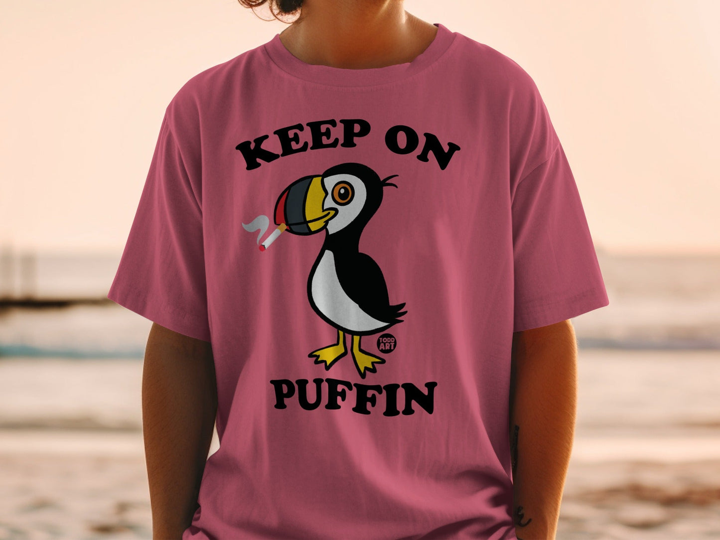 Keep on Puffin Smoking Bird Graphic T-Shirt