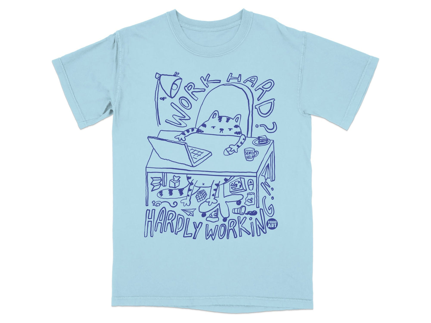 Work Hard Hardly Workin Cat Desk Lamp Laptop T-Shirt