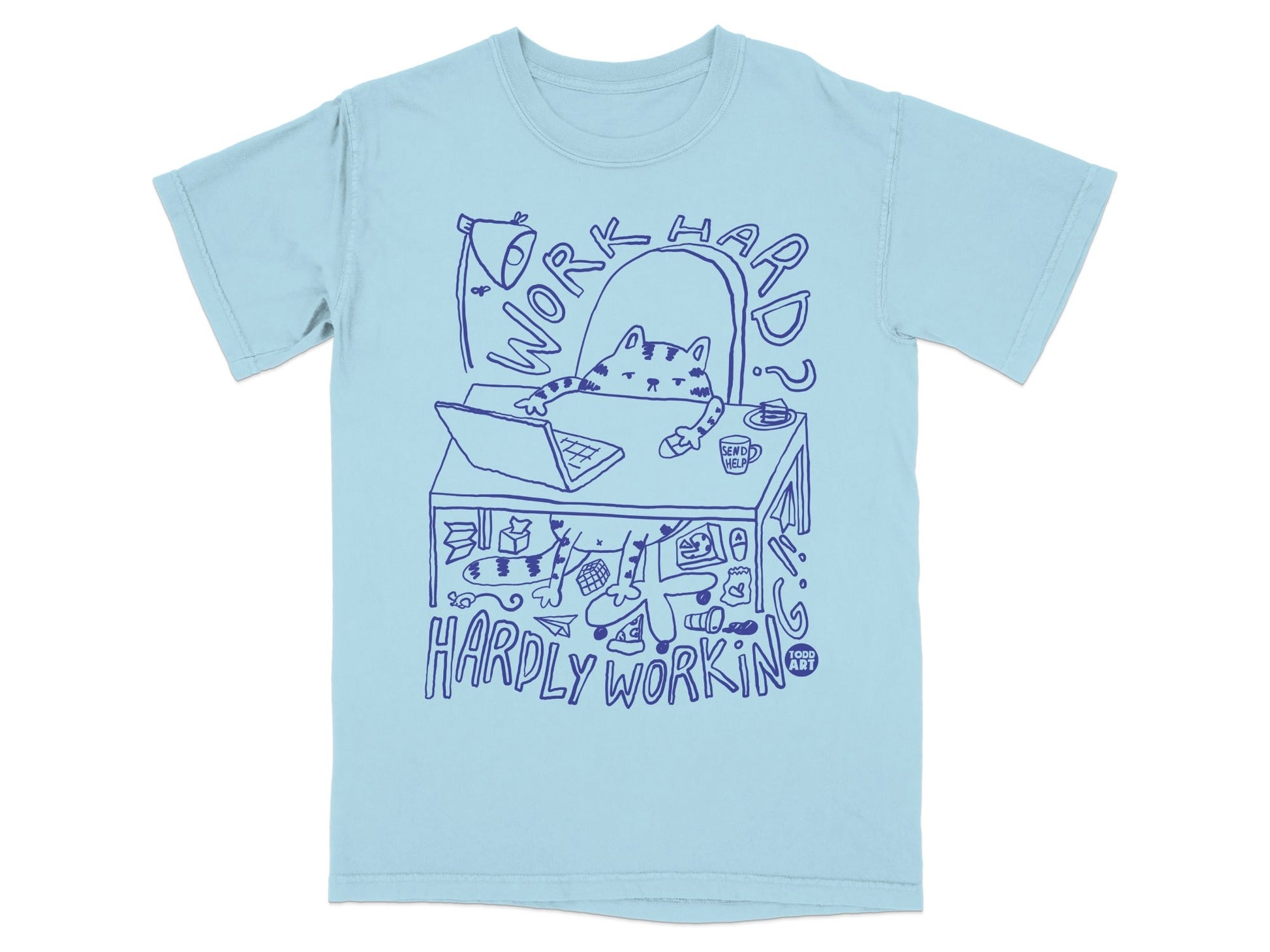 Work Hard Hardly Workin Cat Desk Lamp Laptop T-Shirt