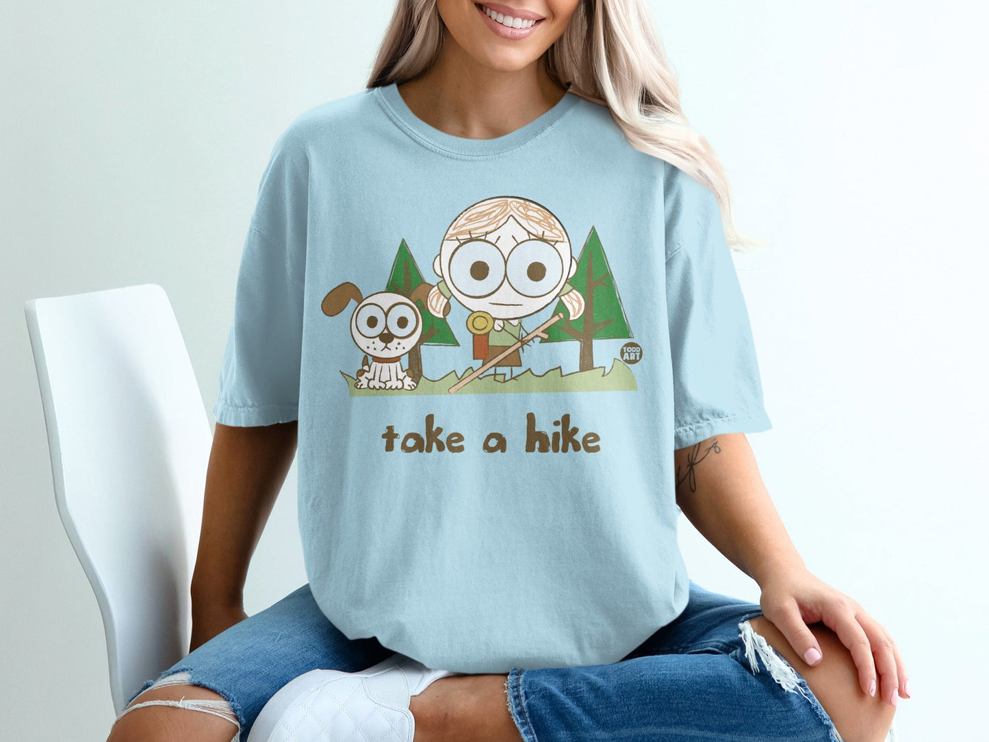 Take A Hike Cartoon Print Short Sleeve T-Shirt