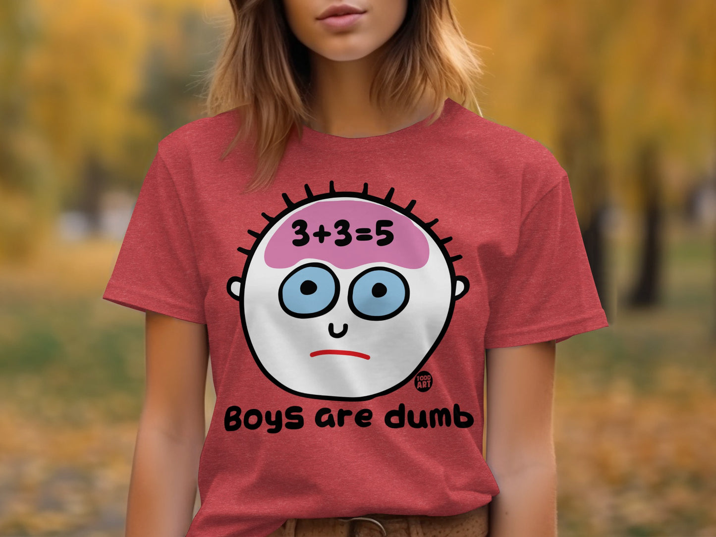 Boys Are Dumb Graphic Red T-Shirt with Cartoon Print