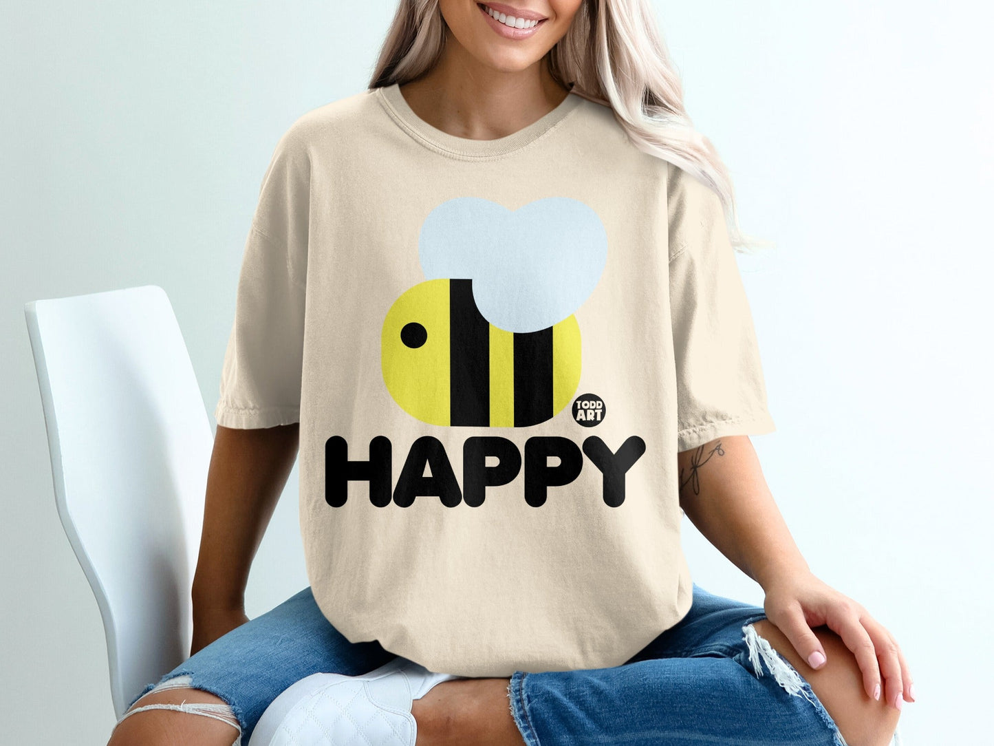 Happy Bee Todd Art Graphic T-Shirt Mood Enhancing Design