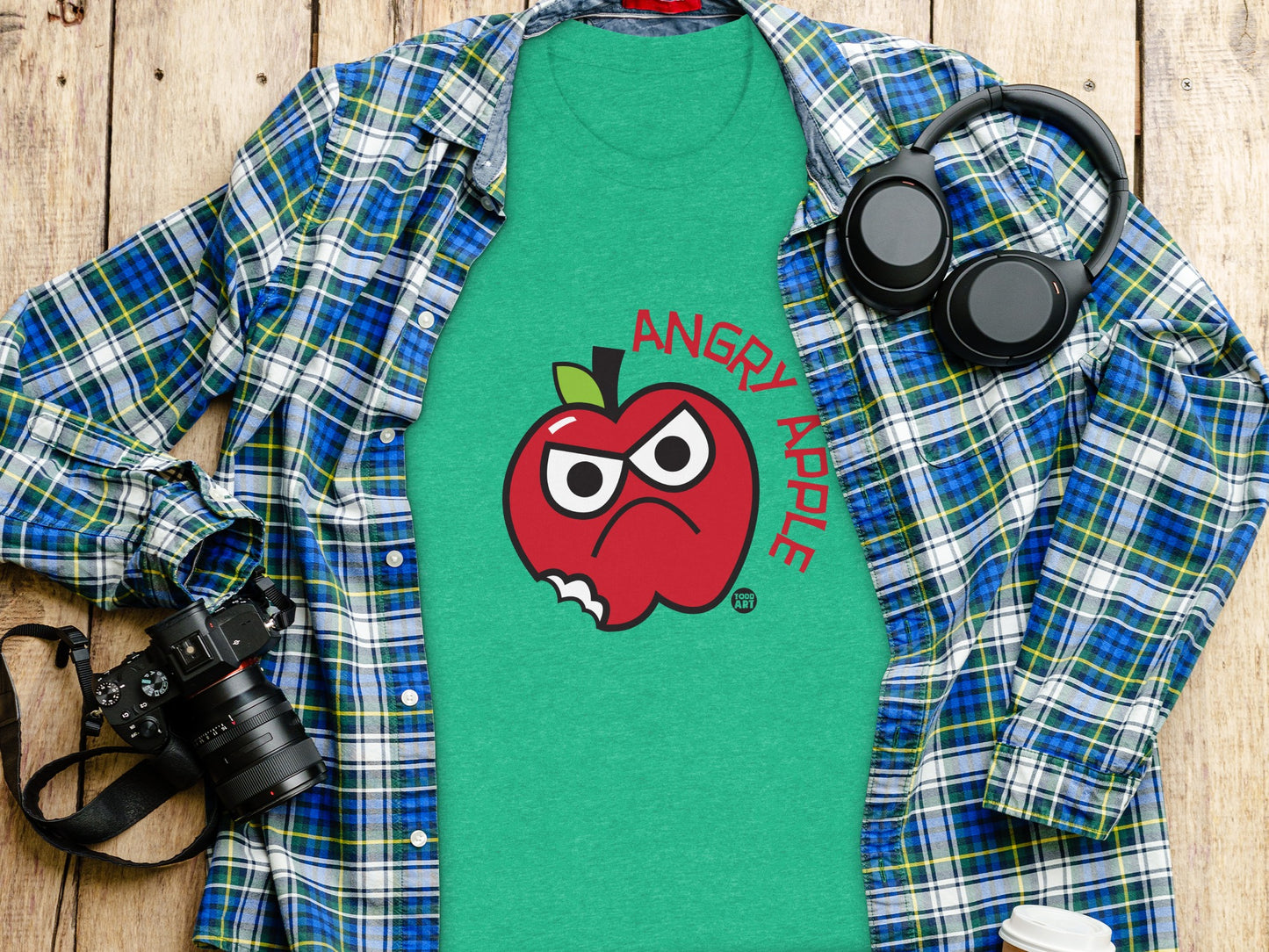 Angry Apple Design Graphic Tee Shirt
