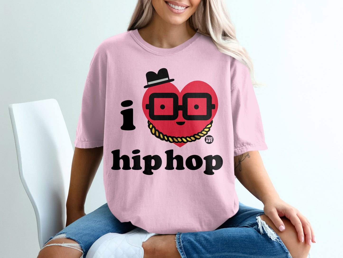 I Hip Hop Graphic Tee With Heart And Glasses Design