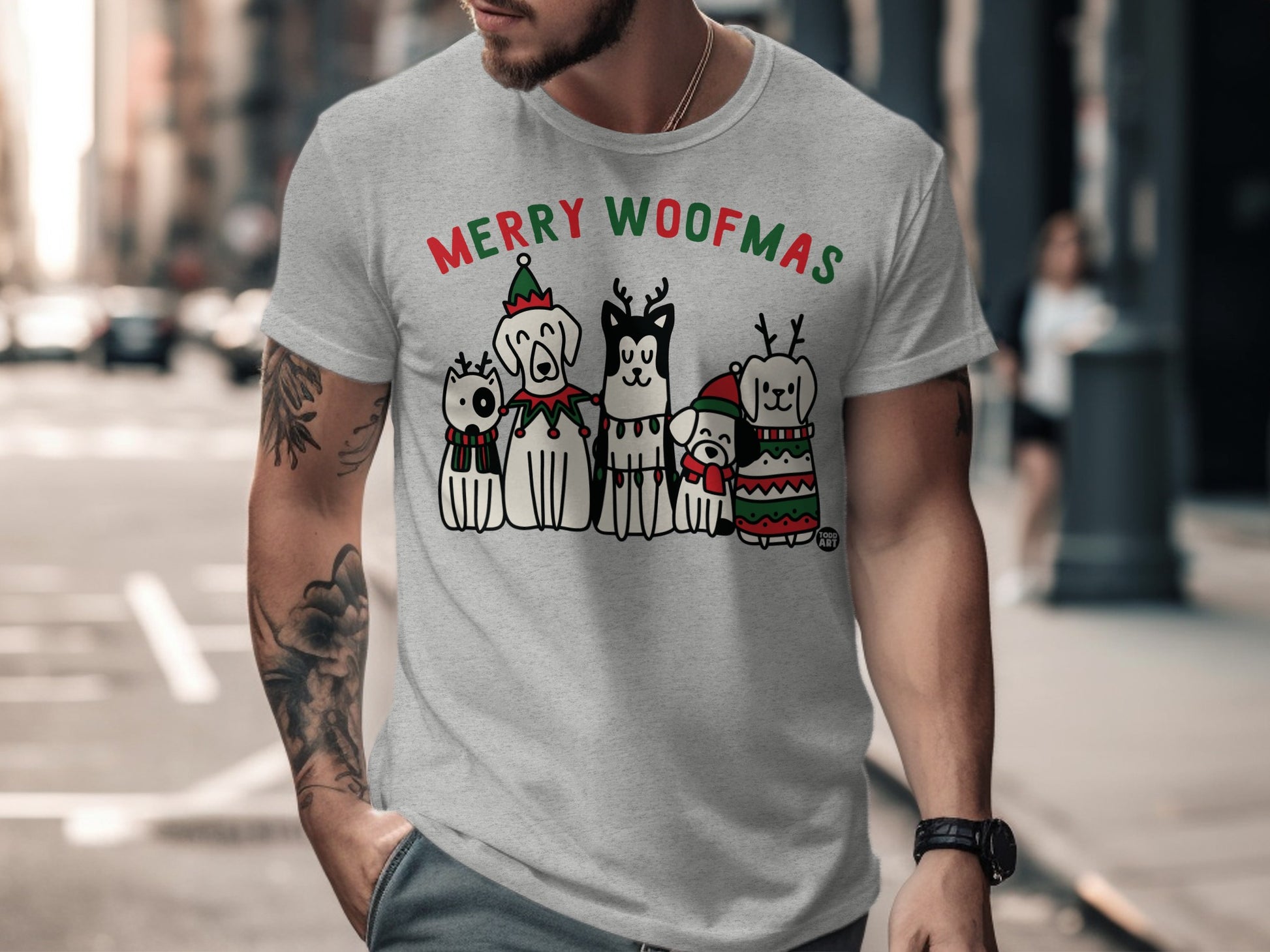 Merry Woofmas Dog Lovers Christmas Graphic T-shirt