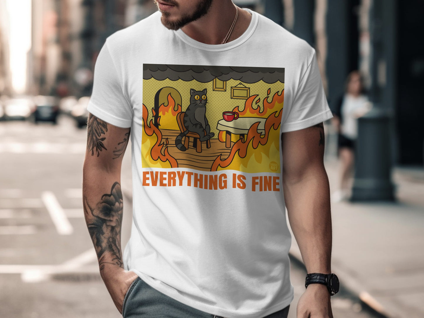 Everything Is Fine Cat Meme Graphic T-shirt